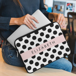 Svartvit Polka dots, prickad, ditt namn Laptop Fodral