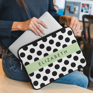 Svartvit Polka dots, prickad, ditt namn Laptop Fodral