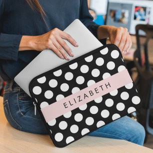 Svartvit Polka dots, prickad, ditt namn Laptop Fodral