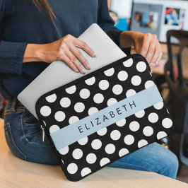 Svartvit Polka dots, prickad, ditt namn Laptop Fodral