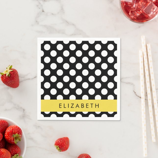 Svartvit Polka dots, prickad, ditt namn Pappersservett (Insitu)