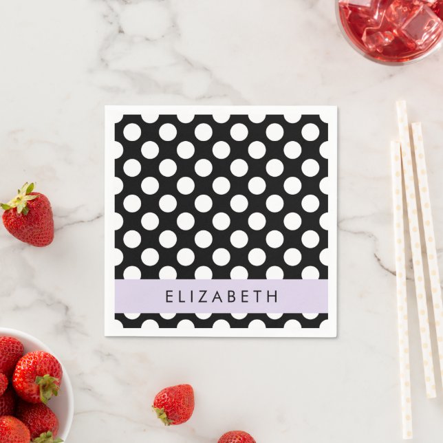 Svartvit Polka dots, prickad, ditt namn Pappersservett (Insitu)