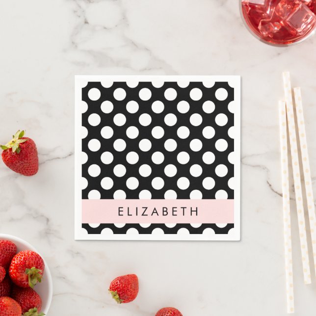 Svartvit Polka dots, prickad, ditt namn Pappersservett (Insitu)