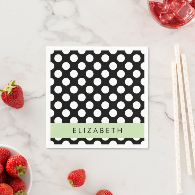 Svartvit Polka dots, prickad, ditt namn Pappersservett (Insitu)