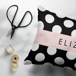 Svartvit Polka dots, prickad, ditt namn Prydnadskudde