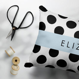 Svartvit Polka dots, prickad, ditt namn Prydnadskudde