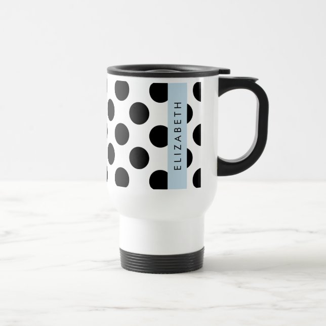 Svartvit Polka dots, prickad, ditt namn Resemugg (Höger)