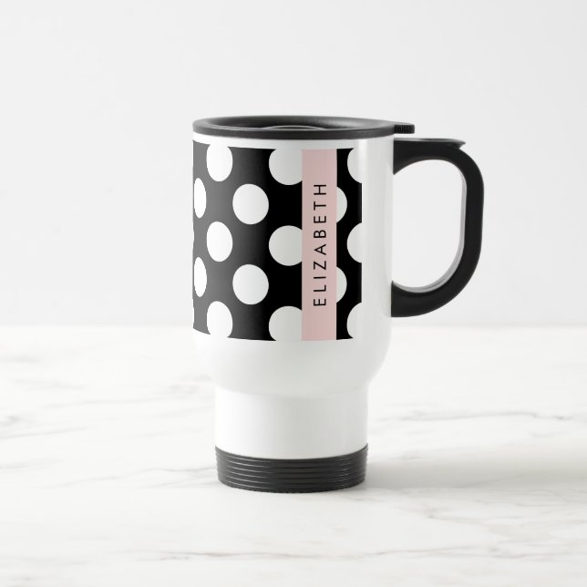 Svartvit Polka dots, prickad, ditt namn Resemugg (Höger)