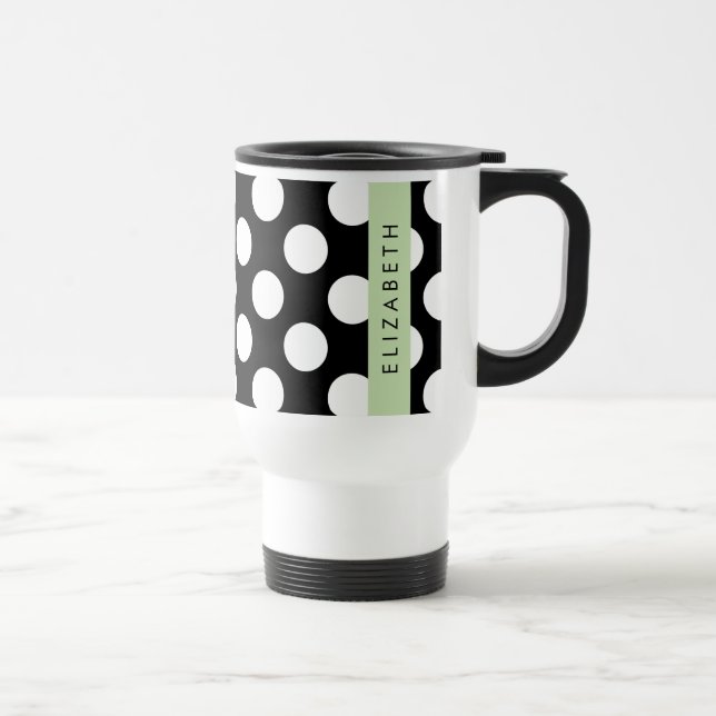 Svartvit Polka dots, prickad, ditt namn Resemugg (Höger)