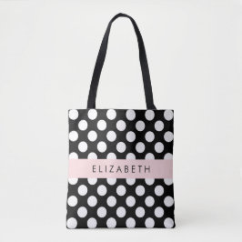 Svartvit Polka dots, prickad, ditt namn Tygkasse