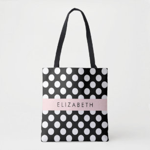 Svartvit Polka dots, prickad, ditt namn Tygkasse
