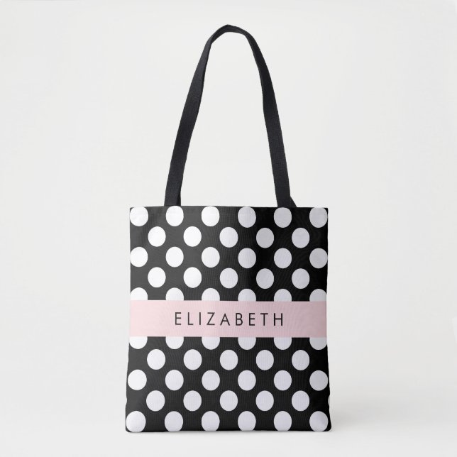 Svartvit Polka dots, prickad, ditt namn Tygkasse (Framsida)