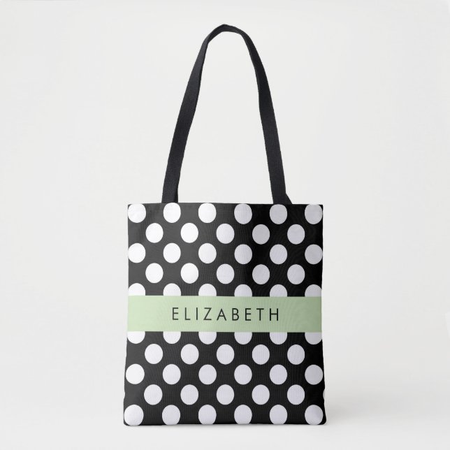 Svartvit Polka dots, prickad, ditt namn Tygkasse (Framsida)