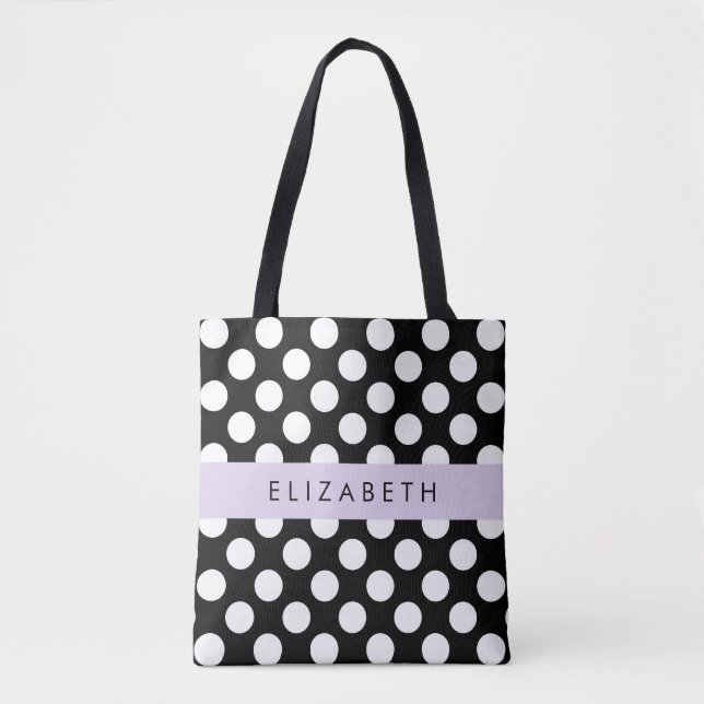 Svartvit Polka dots, prickad, ditt namn Tygkasse (Framsida)