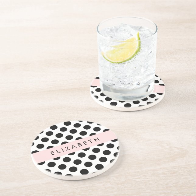 Svartvit Polka dots, prickad, ditt namn Underlägg (Sidan)