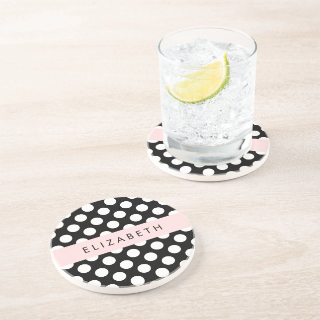 Svartvit Polka dots, prickad, ditt namn Underlägg (Sidan)