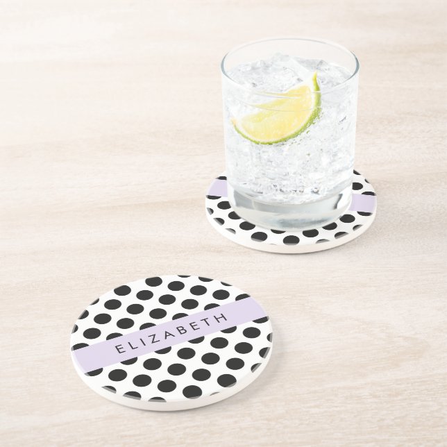 Svartvit Polka dots, prickad, ditt namn Underlägg (Sidan)