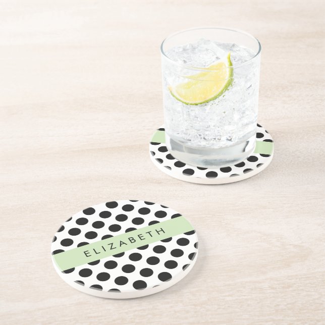 Svartvit Polka dots, prickad, ditt namn Underlägg (Sidan)
