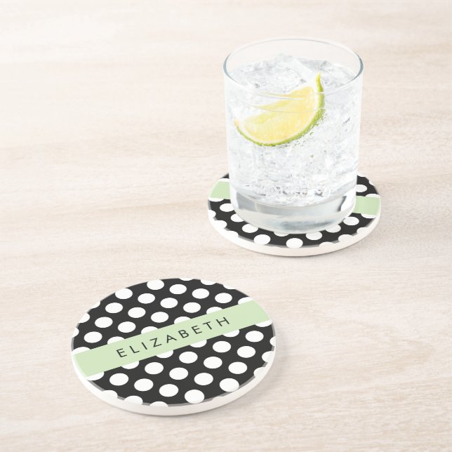 Svartvit Polka dots, prickad, ditt namn Underlägg (Sidan)