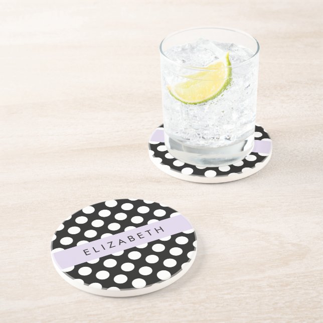Svartvit Polka dots, prickad, ditt namn Underlägg (Sidan)