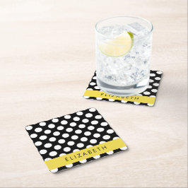 Svartvit Polka dots, prickad, ditt namn Underlägg Papper Kvadrat