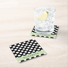 Svartvit Polka dots, prickad, ditt namn Underlägg Papper Kvadrat