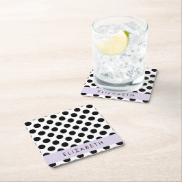 Svartvit Polka dots, prickad, ditt namn Underlägg Papper Kvadrat