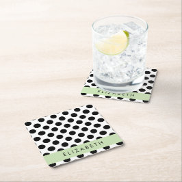 Svartvit Polka dots, prickad, ditt namn Underlägg Papper Kvadrat