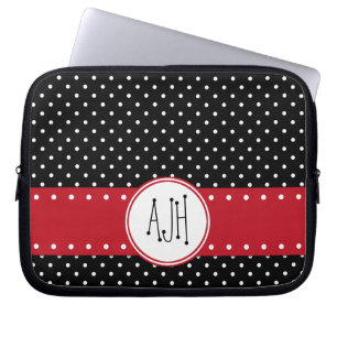 Svartvit Polka dots, prickad, Monogram Laptop Fodral