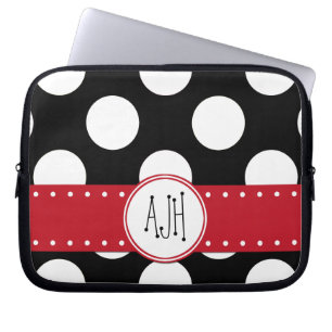 Svartvit Polka dots, prickad, Monogram Laptop Sleeve