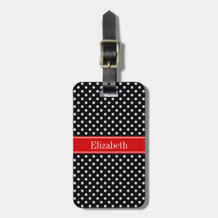 Svartvit Polka dots Red Namn Monogram Bagagebricka