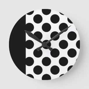 Svartvit Polka dots  Rund Klocka
