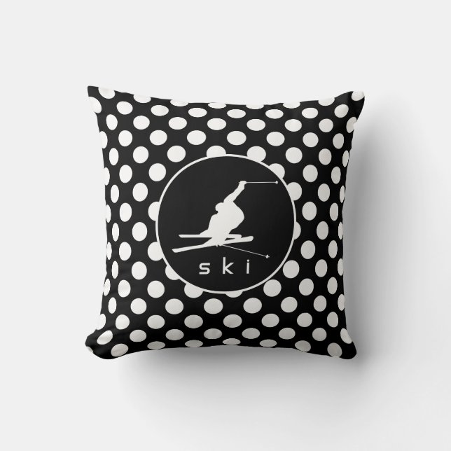 Svartvit Polka dots; Snö Ski Kudde (Framsida)