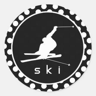 Svartvit Polka dots; Snö Ski Runt Klistermärke