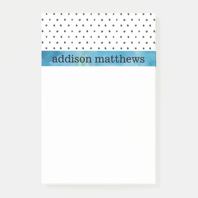 Svartvit polka dotsblåttvattenfärg post-it block (Framsida)