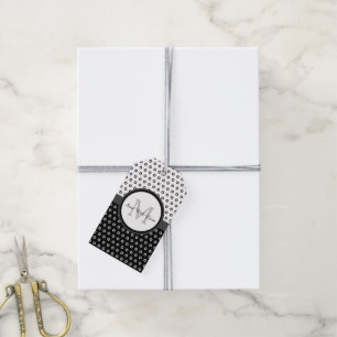 Svartvit polka dotsMonogram för mod med namn Presentetikett