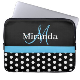 Svartvit polka i himlar Blue Monogram Laptop Fodral