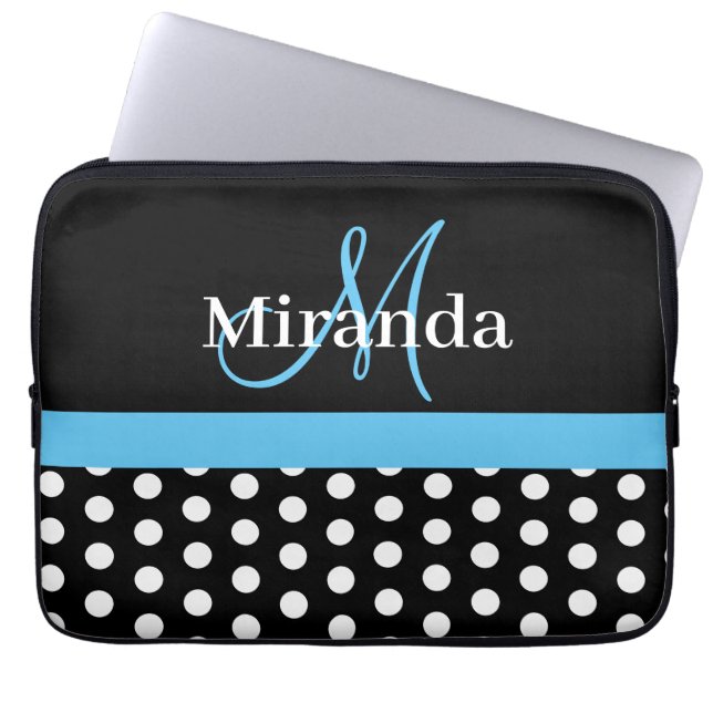 Svartvit polka i himlar Blue Monogram Laptop Fodral (Framsidan)