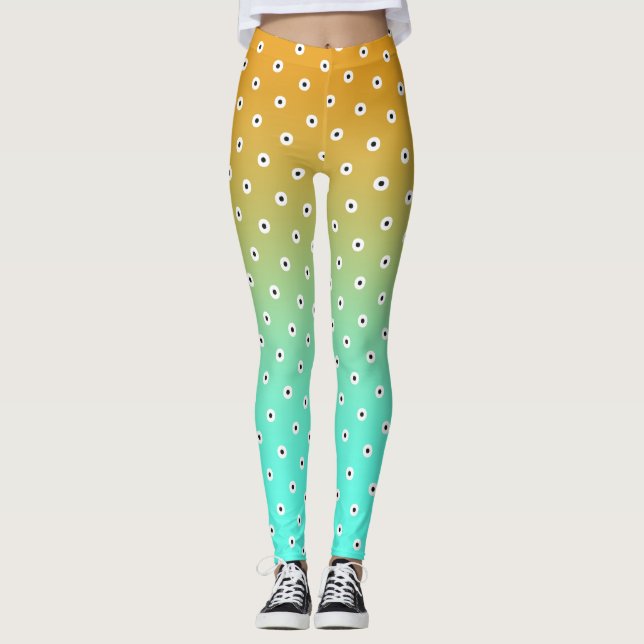 Svartvit polka på turkos/Guld Leggings (Framsida)