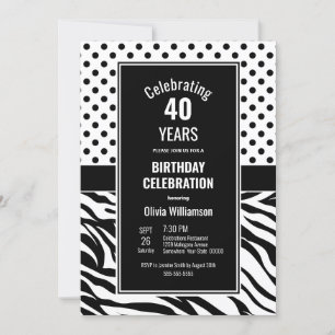 Svartvit polka punkt 40:e födelsedagen Party Inbjudningar