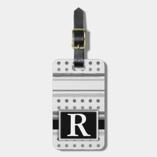 Svartvit polka - punkt Rand, Modern Monogram Bagagebricka