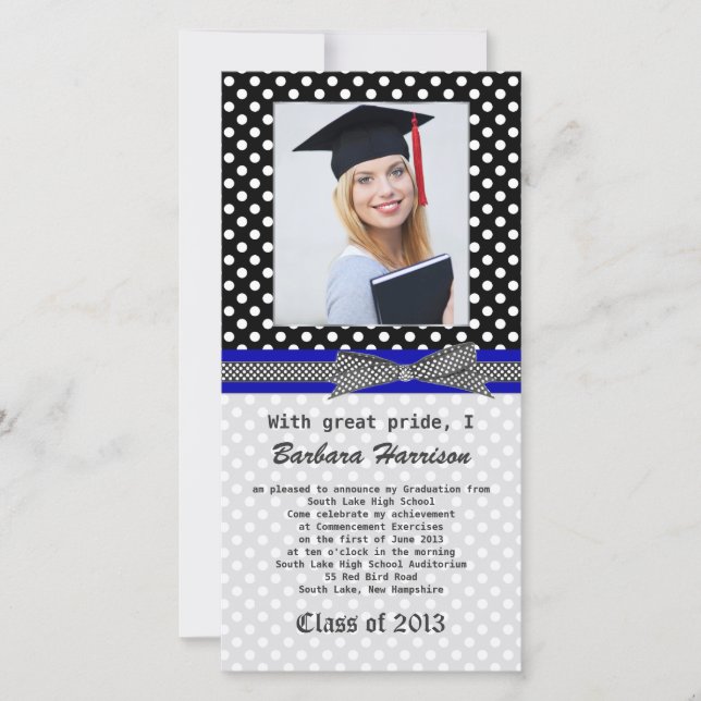 Svartvit polka punkt Studenten-fotokort (Framsida)