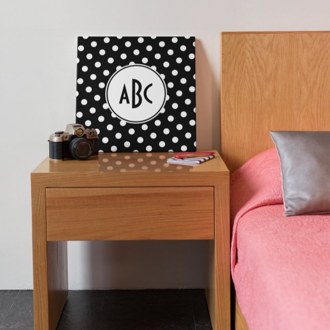 Svartvit polka, punktmonogram canvastryck (Skapare uppladdad)