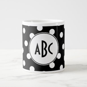 Svartvit polka, punktmonogram jumbo mugg