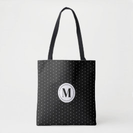 Svartvit polka, punktmonogram tygkasse