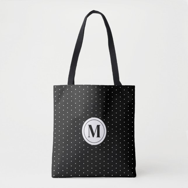 Svartvit polka, punktmonogram tygkasse (Framsida)