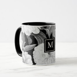 Svartvit ponnyer, Blommigt Monogram Mugg