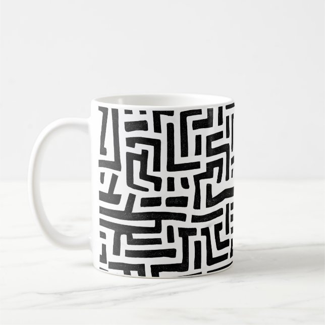 Svartvit pop Art Maze Mönster Kaffemugg (Vänster)
