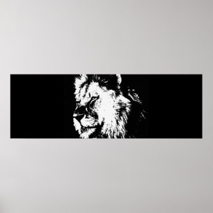 Svartvit poppgrafisk Lejon dörr Poster