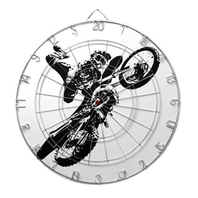 Svartvit poppost konst Motocross Motorcyle Sport Darttavla (Framsidan)